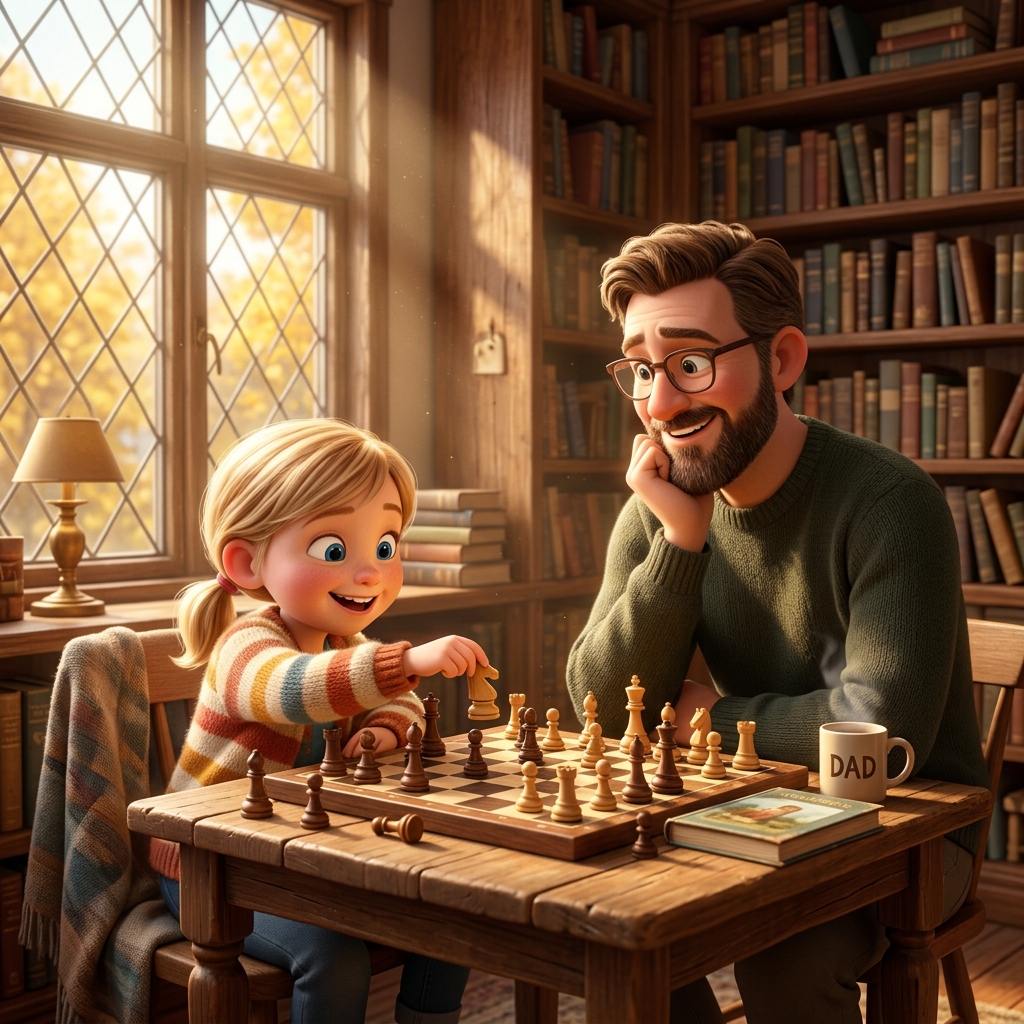 Parent and child playing chess